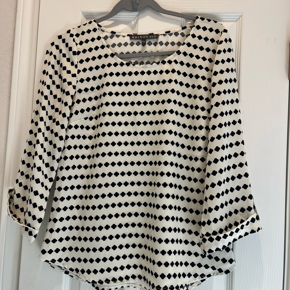 Brixon Ivy Black and White Dot-Stripe Blouse